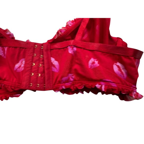 Torrid Curve Red Kisses Longline Bra Size 1 With Ruffle Straps & Underwire Suppo - Picture 9 of 11